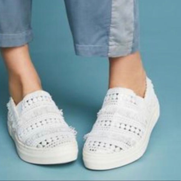 Anthro Seychelle Boho Crochet Leather Slip On Shoe - Picture 2 of 11